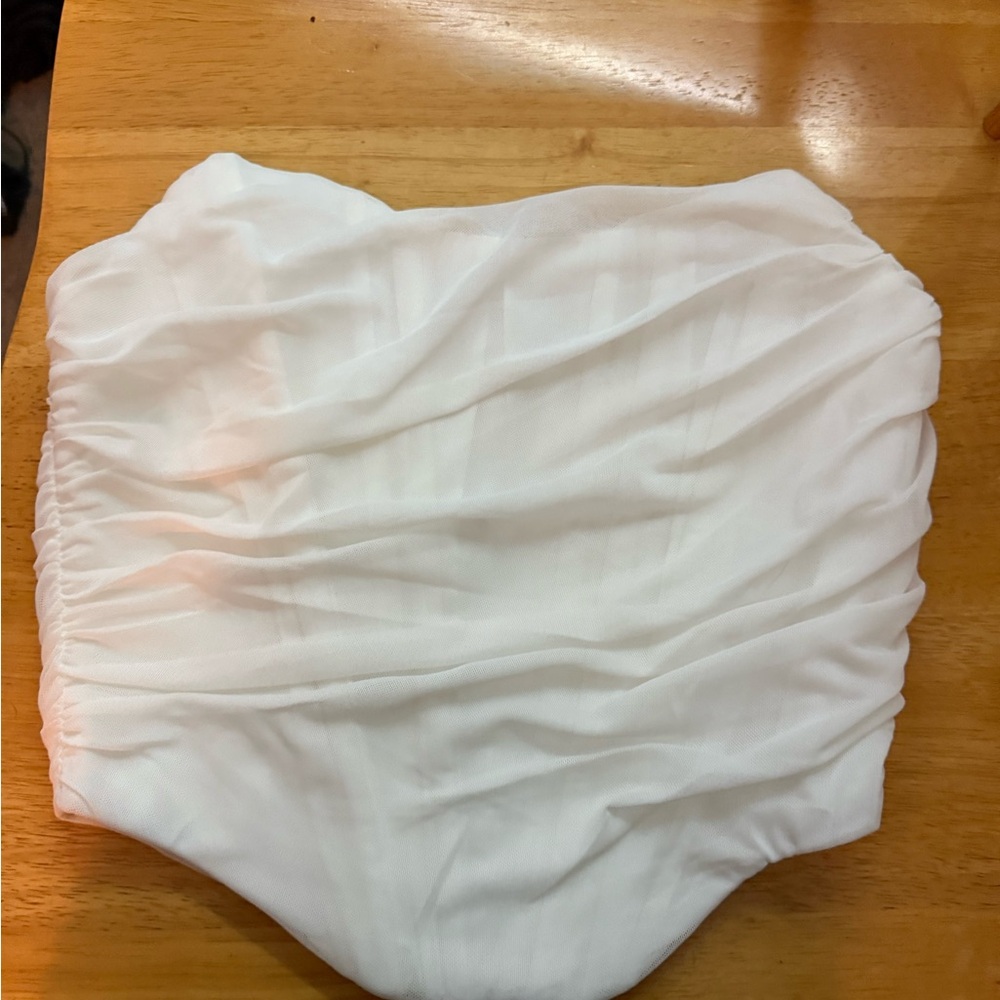 White Ruched High-Waisted Bikini Bottom